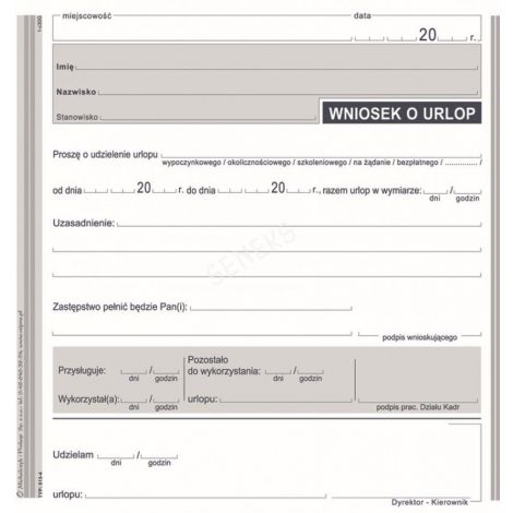 Druk MiP Wniosek o Urlop 2/3 A5/40 - 2